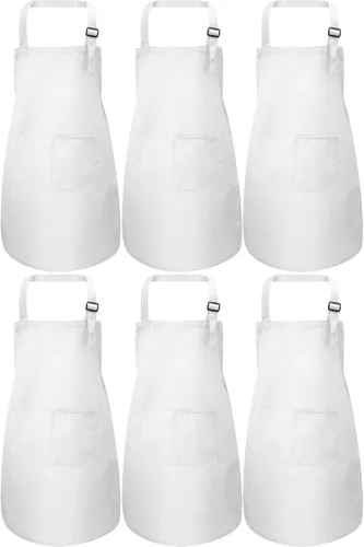 Vista 9 de Syhood Paquete de 6 delantales para niños a granel con 2 bolsillos ajustables para niños, delantal de chef artístico, para cocinar, hornear, pintar