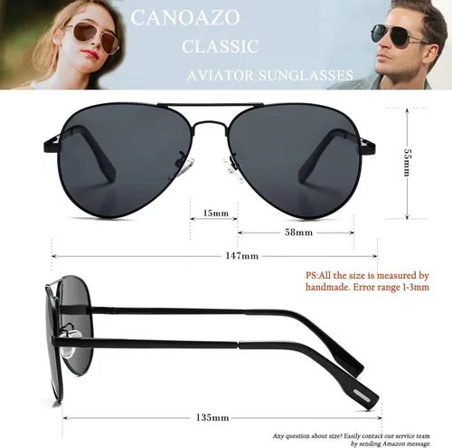 Vista 5 de Canoazo Lentes de sol clásicos de aviador para mujeres y hombres, polarizados, modernos, espejados, con forma de piloto, protección UV