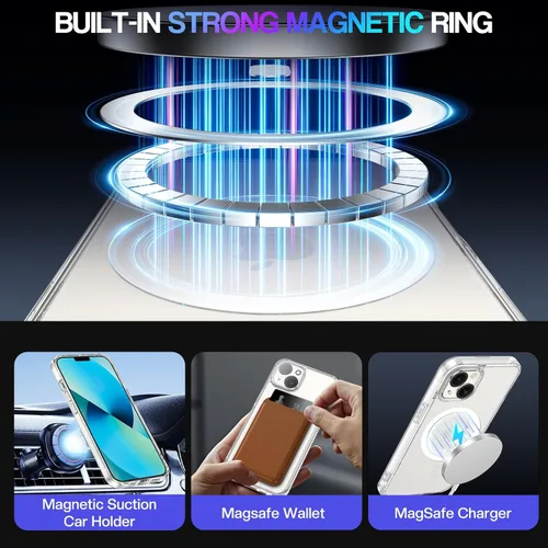 Vista 4 de Maxdara - Carcasa magnética transparente para iPhone 13 con protector de pantalla, transparente Funda transparente delgada 3 en 1 con protector