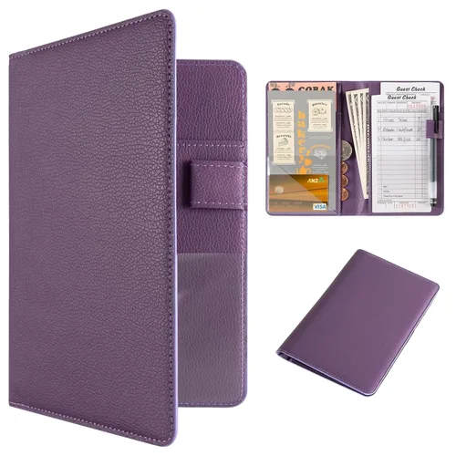 Vista 21 de CoBak Libreta para servidores de alta calidad: organizador de cartera de camarero de 5.12 x 7.91 pulgadas en piel auténtica, con 8 bolsillos