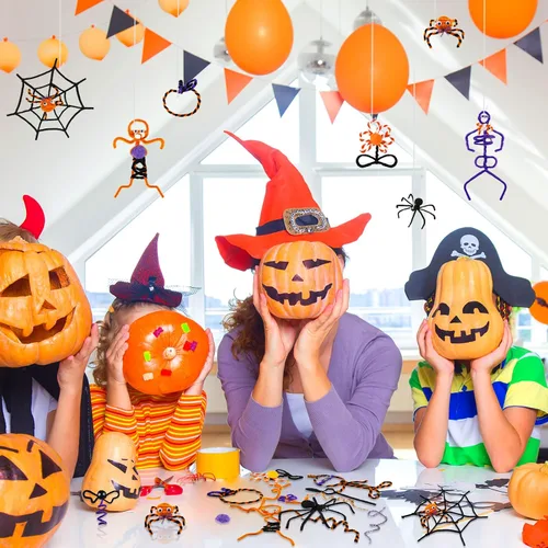 Vista 4 de Los juegos de 800 limpiadores de tuberías de Halloween incluyen 200 paquetes de 10 colores de tallos de chenilla, 200 unidades, 5 tamaños