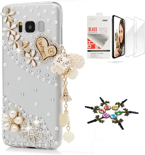 Vista 21 de Sparkle Funda compatible con Samsung Galaxy J2 Prime – Elegante funda 3D hecha a mano con diseño floral de mariposas y flores con protector