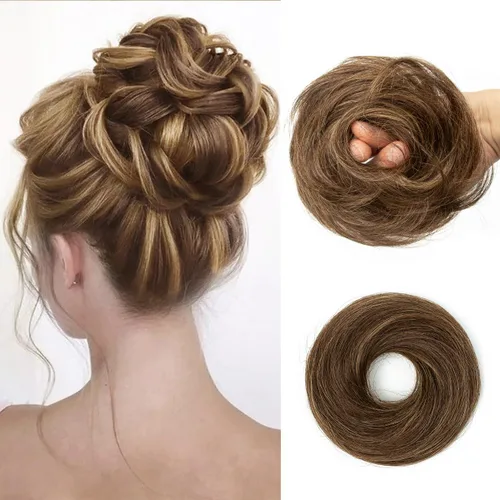 Vista 31 de Moño de Cabello Humano 100%, Moño Desordenado Pieza de Cabello Extensiones de Cabello Humano Real Moño de Cabello Rizado Natural Piezas de Cabello
