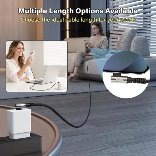 Vista 6 de Cable USB C a USB C de 100 W, doble 90 grados, cable trenzado de carga