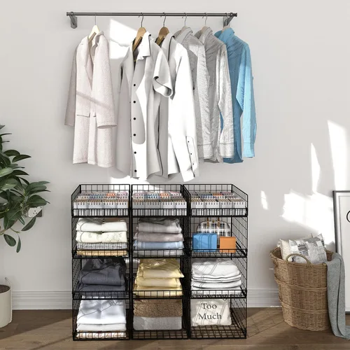 Vista 6 de 4 paquetes de organizadores de armario y estantes de almacenamiento para ropa, organizador de armario apilable de 4 niveles, contenedor de cesta