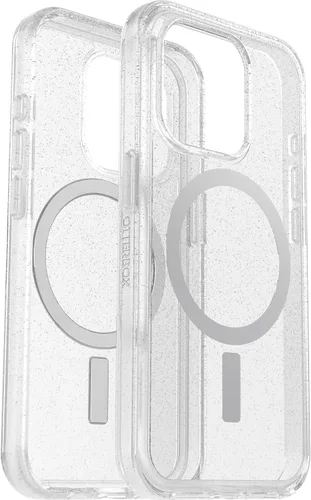 Vista 5 de OtterBox Funda transparente para iPhone 15 Pro (solamente) de la serie Symmetry, polvo de estrellas (transparente/plateado), se acopla a MagSafe