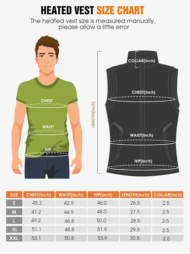 Vista 6 de Chaleco térmico para hombre con batería, ligero, recargable, eléctrico, con 9 paneles de calefacción