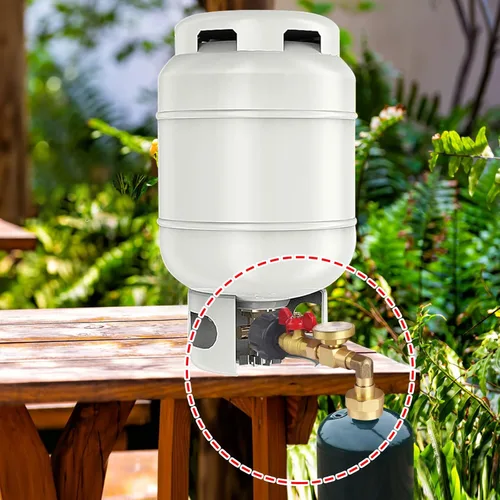 Vista 7 de QCC1 - Adaptador de repuesto de propano mejorado para tanques de 1 libra, adaptador de codo de repuesto de propano de latón QCC1 con medidor
