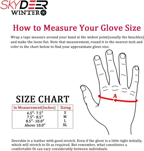 Vista 5 de SKYDEER 100% Waterproof and -40F Cold Proof Genuine Deerskin Suede Leather Ski Gloves for Extreme Cold Condition (SD8650T)
