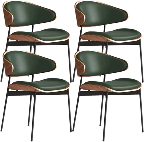 Vista 13 de YVYKFZD Juego de sillas de comedor de mediados de siglo, silla de comedor con respaldo curvado y patas de metal, sillas de cocina tapizadas de Negro