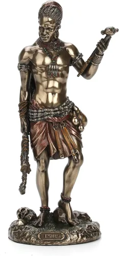 Vista 2 de Veronese Design Eshu The Divine Trickster God of The Yoruba - Estatua de acabado de bronce antiguo de resina fundida en frío de 8.5 pulgadas
