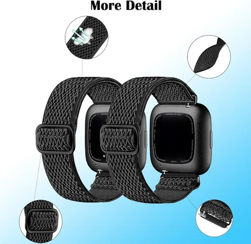 Vista 2 de Paquete de 2 bandas impermeables compatibles con Fitbit Versa 2 bandas para mujeres y hombres Muñequeras de repuesto transpirables de nailon