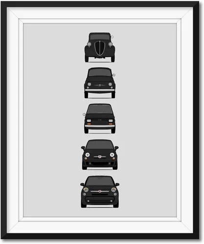 Vista 13 de Custom Car Posters Póster hecho a mano compatible con Fiat 500 generaciones e impresión de Fiat 500 (Topolino, 500 Nuova, 126, 500 L), multicolor