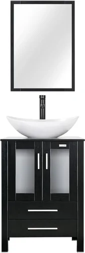 Vista 39 de eclife Armario de tocador de baño moderno de 18 pulgadas con lavabo Redondel negro