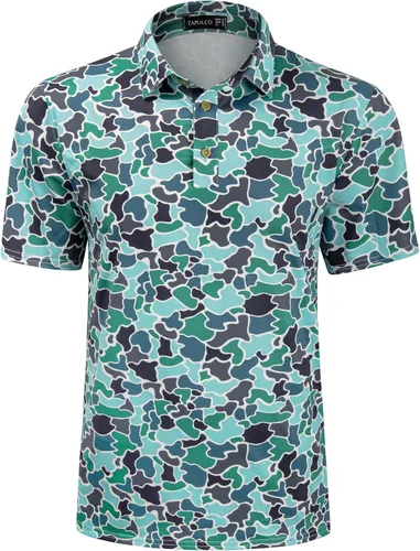 Vista 167 de TAPULCO Camisetas tipo polo de secado rápido para hombre, diseño de camuflaje, atléticas, ligeras, transpirables, casuales, para golf