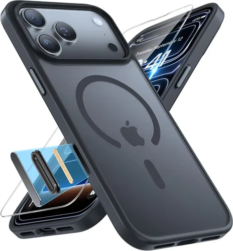 Vista 138 de Miracase - Funda magnética para iPhone 14 Plus de 6.7 pulgadas (compatible con MagSafe) (con 2 protectores de pantalla), protección de grado Negro