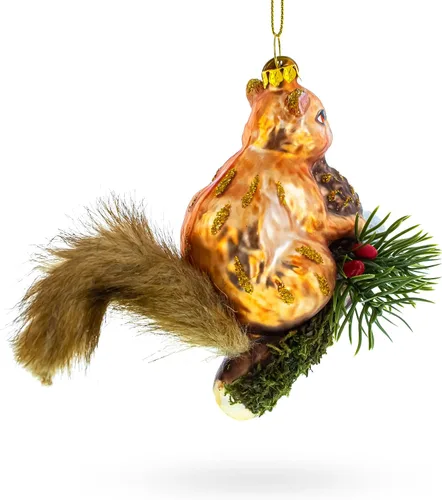Vista 8 de Adorno navideño de cristal soplado ardilla en una rama