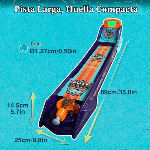 Vista 3 de Juego de Bola de Callejón — Juego de Mesa Electrónico de Rodar y Puntuar, Puntuación Automática con Luces y Sonido, Lanzador con Manija — 1-2