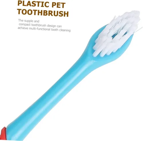 Vista 2 de Juego de pasta de dientes y cepillo de dientes para mascotas, cepillo de dientes de doble cabeza para limpieza profunda, limpiadores de dientes