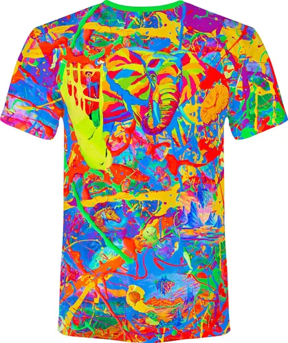 Vista 2 de aofmoka - Camiseta ultravioleta hecha a mano, reactiva a luz negra, con impresión decorativa