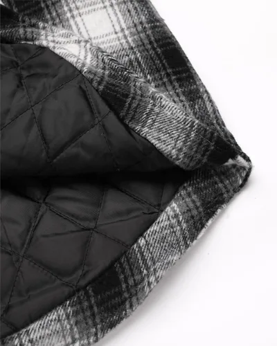 Vista 6 de luvamia Chaquetas a cuadros para mujer, de franela, acolchadas, de gran tamaño, con botones