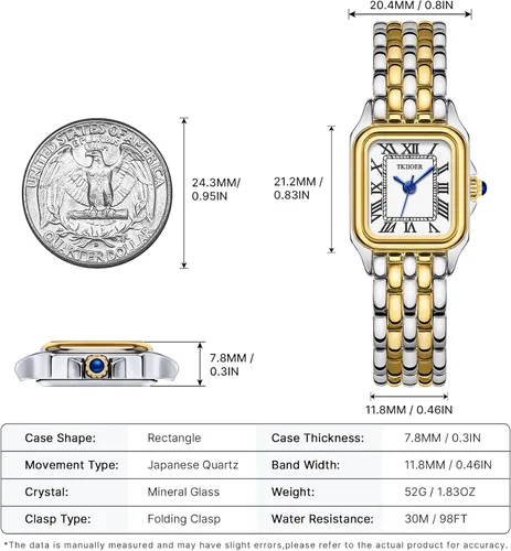 Vista 4 de Relojes pequeños de oro para mujer, relojes vintage con esfera romana para mujer, reloj analógico de caja rectangular para mujer