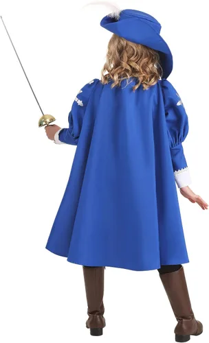 Vista 4 de Traje de Mosquetero para Niñas Azul Mosquetero Cape