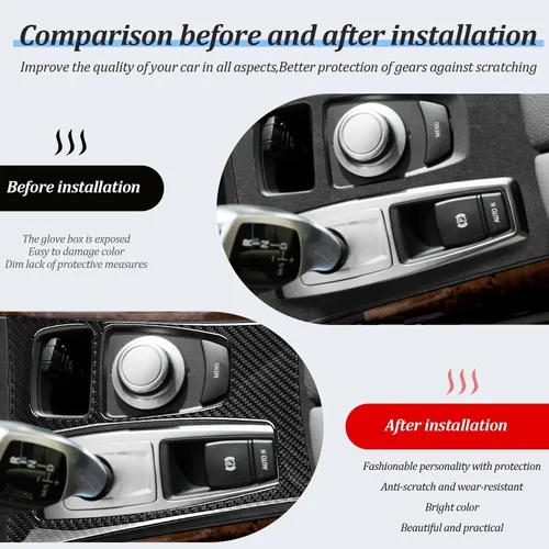 Vista 4 de Pacify Cubierta del panel de la palanca de cambios de fibra de carbono, control central, panel de cambios, adhesivo protector compatible con BMW X5