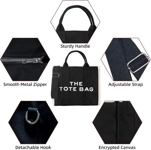 Vista 3 de The Tote Bag for Women, CanvasLeather Tote Bag with Zipper Sturdy Tote Purse Crossbody Hand Bag for School, Travel