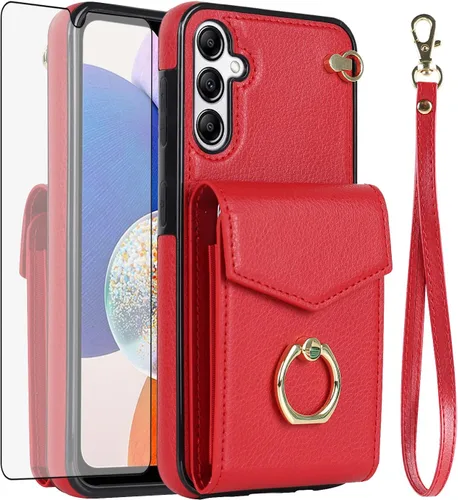 Vista 8 de Asuwish Funda de teléfono para Samsung Galaxy A14 5G con protector de pantalla de vidrio templado y soporte de anillo de bloqueo RFID, soporte