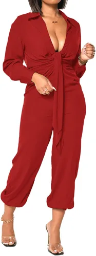 Vista 3 de Umenlele Enterizo sexy de una pieza para mujer, con cuello en V, manga larga, pantalones