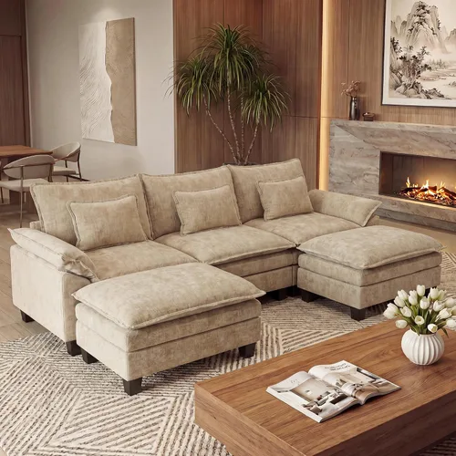 Vista 30 de URRED - Sofá seccional modular Cloud, sofá moderno en forma de L de 87" con profundidad de asiento con otomana y almohadas, ultra cómodo sofá