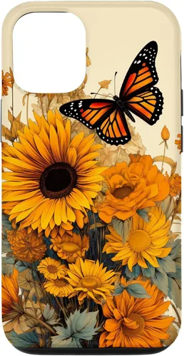 Vista 28 de Vintage Sunflower and Monarch Butterfly Case for iPhone 17