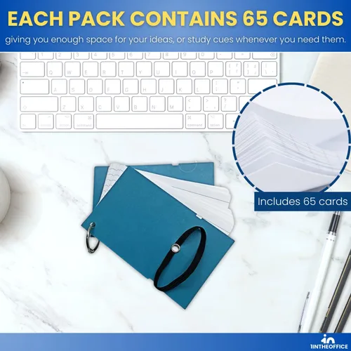 Vista 4 de 1InTheOffice Tarjetas de índice con anillo de 3 x 5, tarjetas flash con anillo de carpeta, tarjetas de notas perforadas de un solo agujero, 65
