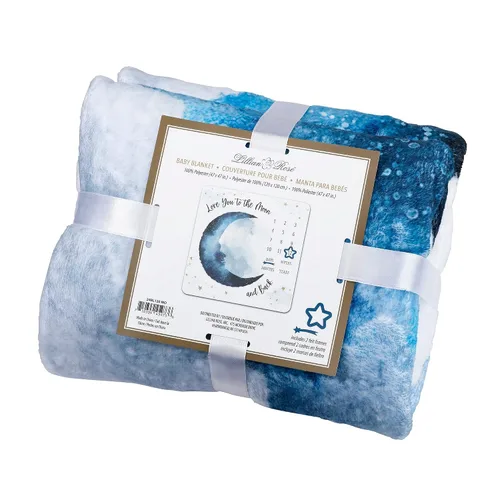 Vista 5 de Lillian Rose Manta con texto en inglés «To The Moon and Back», color azul oscuro