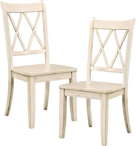 Vista 19 de Lexicon Silla de comedor de madera estilo granja, juego de 2, respaldo cruzado doble, sillas rústicas sin brazos, muebles de cocina y comedor, Negro