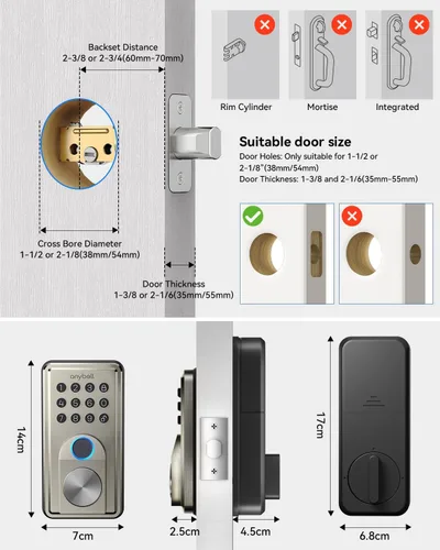Vista 7 de Cerradura inteligente de entrada sin llave con teclado electrónico, control de aplicación y bloqueo automático, fácil de instalar para puerta Níquel