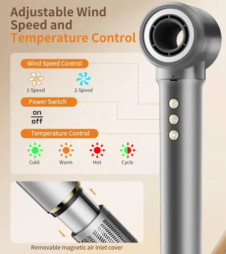Vista 4 de Kit de cepillo de secador de pelo 9 en 1, potente secadora profesional de aire caliente de 1200 W con funda, rizador de aire automático de 110,000