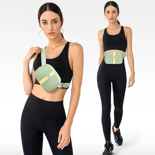Vista 2 de SOVICO Riñonera de moda para mujer, riñonera con correa ajustable, riñonera para viajes, entrenamiento, correr, senderismo, B5. Verde, Riñonera