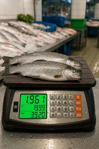 Vista 2 de Báscula de Cálculo de Precios, Báscula Comercial para Alimentos, Función de Contaje, 66 lb/30 kg, 1 g, Recargable, Diseño Impermeable, Teclas