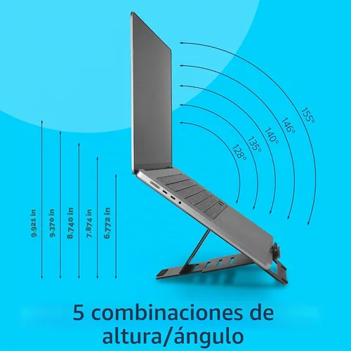 Vista 3 de Kensington Adjustable Aluminum Laptop Stand for Desk, Ultra-Slim Lightweight Foldable Portable Notebook Holder, Anti-Slip Silicone Tablet Mount for