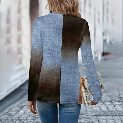 Vista 4 de Sudaderas de manga larga para mujer, cuello en V, con estampado de botones, cómoda, casual, a la moda, túnica para otoño