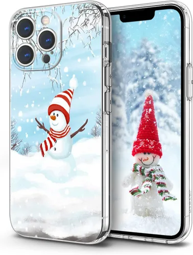 Vista 24 de Newseego Funda de Navidad para iPhone 13, Serie Linda a Prueba de Golpes Anti-Amarillo PC Duro + Parachoques TPU Cubierta Protectora para Mujeres