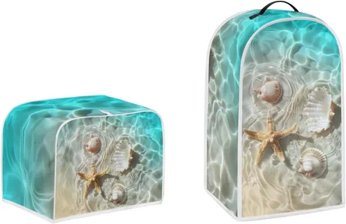 Vista 9 de doginthehole Funda para licuadora y tostadora, 2 rebanadas estéticas de estrellas de mar con estampado de conchas marinas para batidora o cafetera