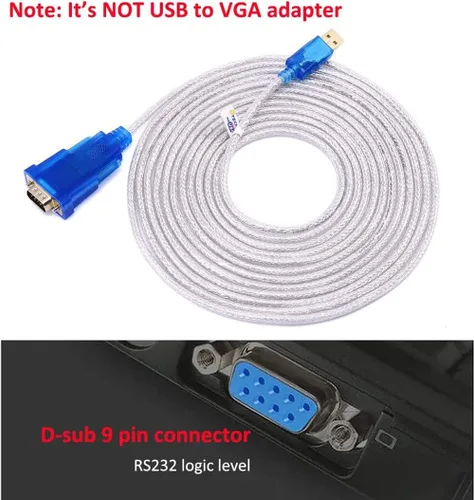 Vista 2 de DTech Cable adaptador USB a serie de 16 pies DB9 macho RS232 a USB con chip FTDI compatible con Windows 11 10 8 7 Mac Linux (16.4 ft)