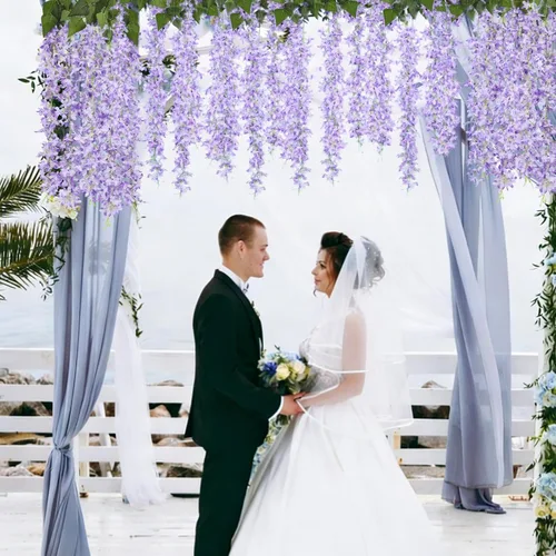 Vista 7 de RECUTMS Guirnalda de flores artificiales de seda lila, moradas, 8 unidades Morado