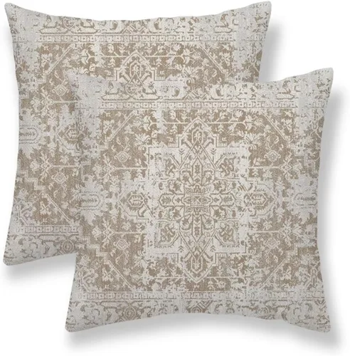 Vista 34 de Juego de 2 fundas de almohada bohemias de 16 x 16 pulgadas, color negro y marrón, fundas de almohada con patrón de alfombra étnica rústica, fundas