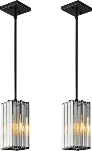 Vista 15 de Lámpara colgante moderna cromada rectangular de iluminación colgante mini candelabros de cristal, lámpara colgante ajustable para cocina, isla
