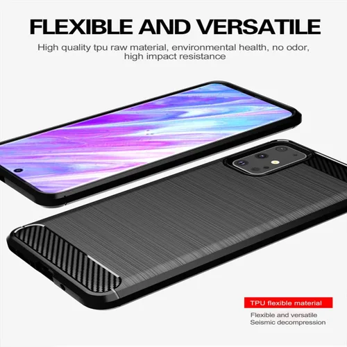 Vista 2 de Funda de teléfono para Galaxy S20 Plus, Samsung S20+ SM-G986U, fibra de carbono a prueba de golpes resistente escudo suave TPU contraportada