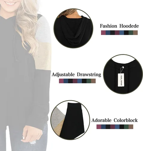 Vista 5 de DOLNINE Sudaderas con capucha de talla grande para mujer, sudaderas de manga larga con bloques